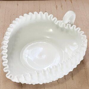 FENTON Vintage Milk Glass Heart-Shaped Candy Dish Hobnail design